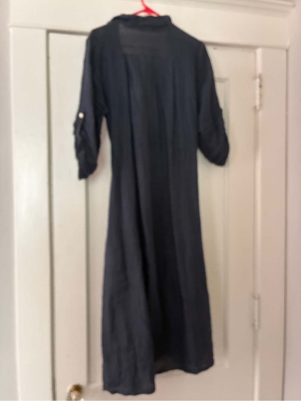 Navy Italian linen midi length Shirt Dress with Tie Waist - Picture 4 of 4